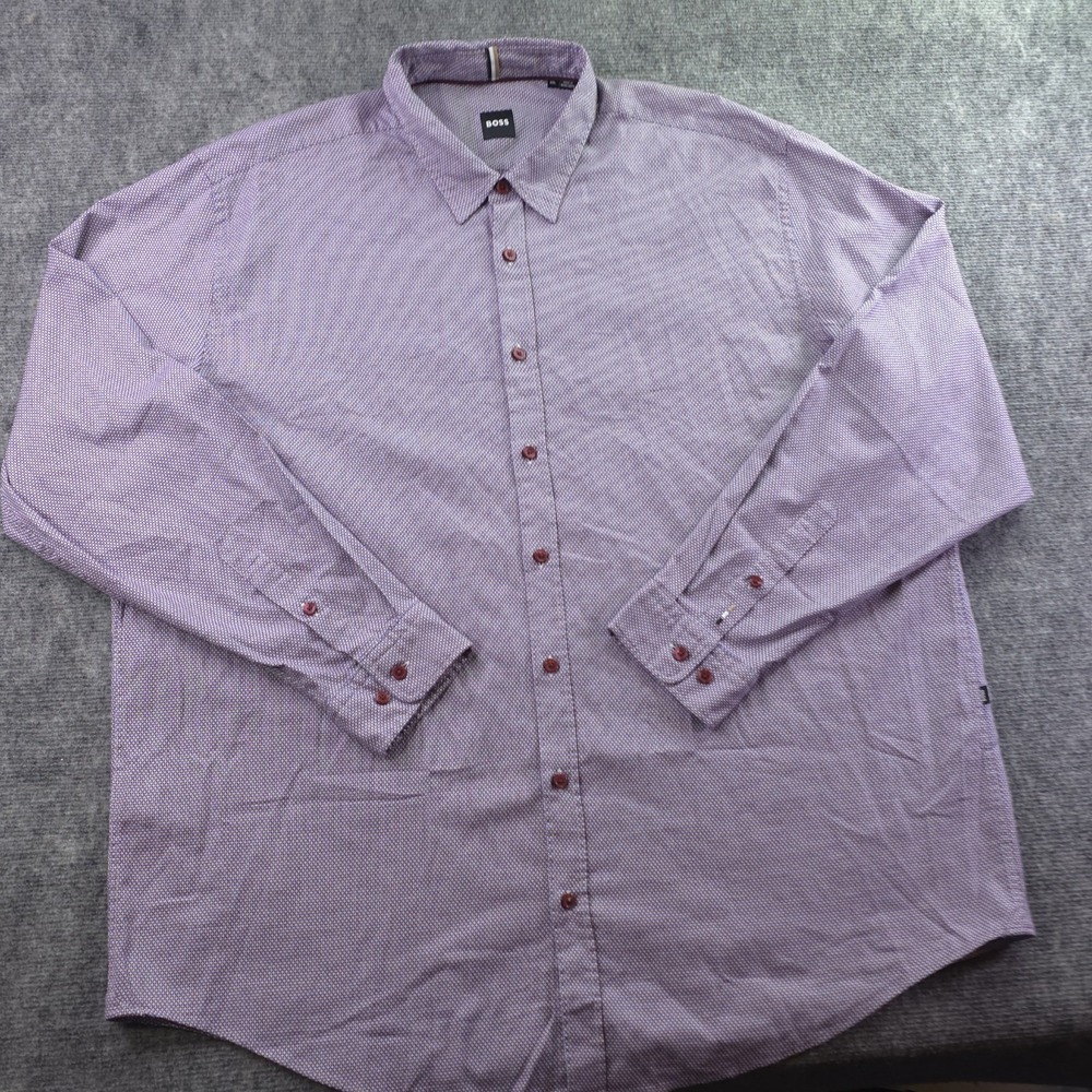 Hugo Boss Shirt 2XL Red Blue Geometric‎ Long Sleeve Button Up Stretch